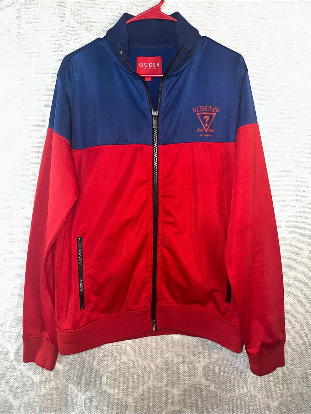Guess Jeans Colorblock Full Zip Track Jacket Blue Red Retro Triangle Logo Men L